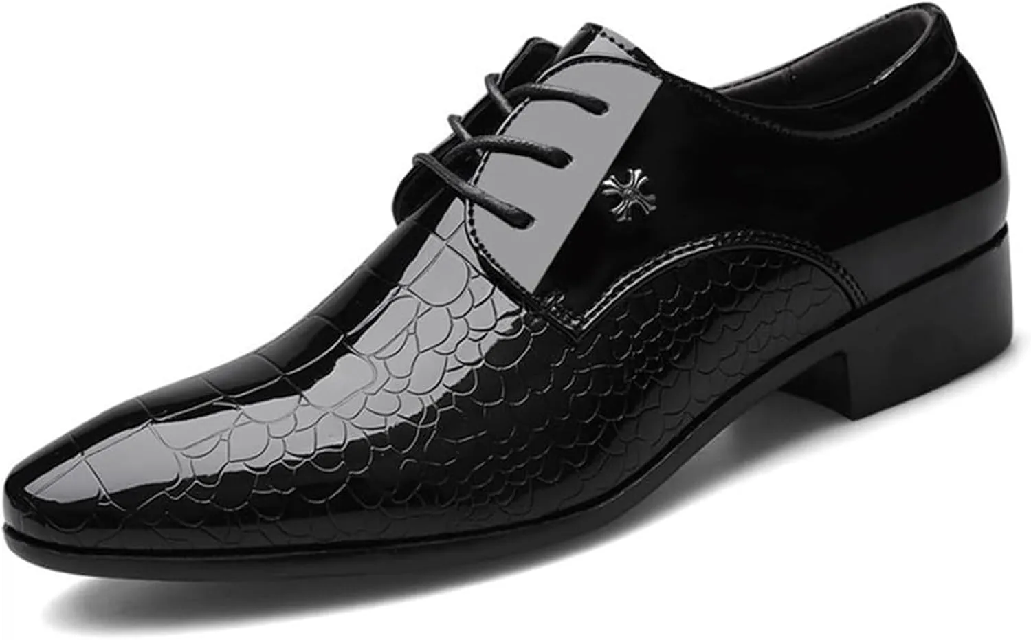 Men Classic Patent Leather Shoes for Men Fashion Classic Lace Up Low Top Leather Dress Shoes Casual Low Block Heel Business Work Office Shoes