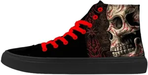 Men's Black Skull Shoes Canvas Print Shoes High Top Men Sneaker Punk Halloween Skeleton Shoe