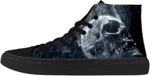 Men's Black Skull Shoes Canvas Print Shoes High Top Men Sneaker Punk Halloween Skeleton Shoe