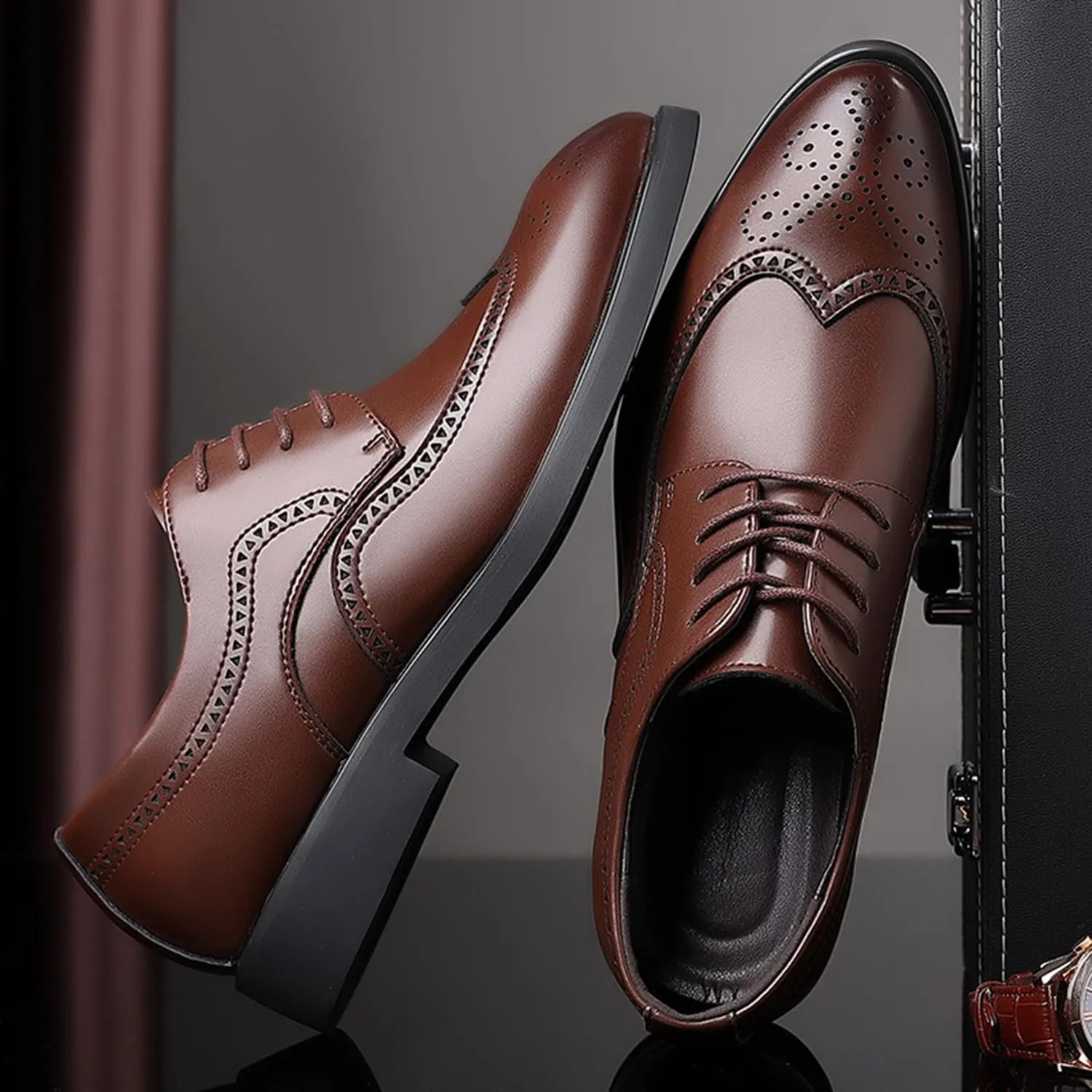 Mens Brogues Classic Oxfords Dress Shoes Formal Business Comfy Breathable Brogues Derby Lace Up Shoes for Men
