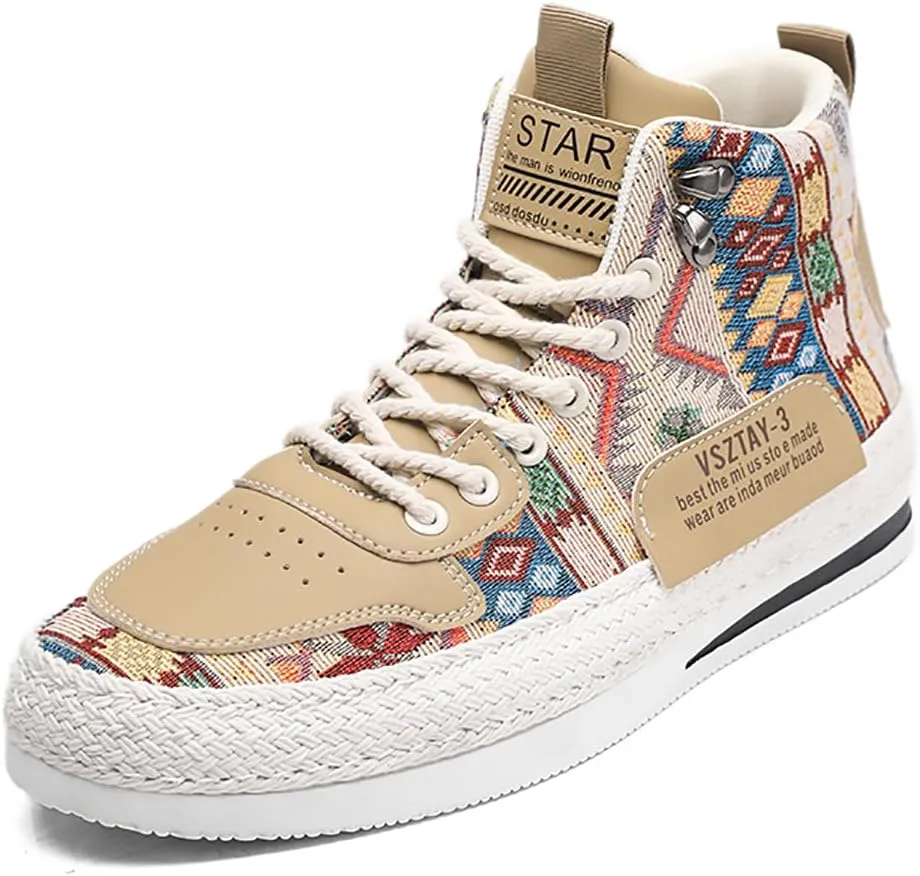 Mens Canvas Shoes High Top Casual Shoes Western Walking Sneakers Lace up Walking Shoes for Men