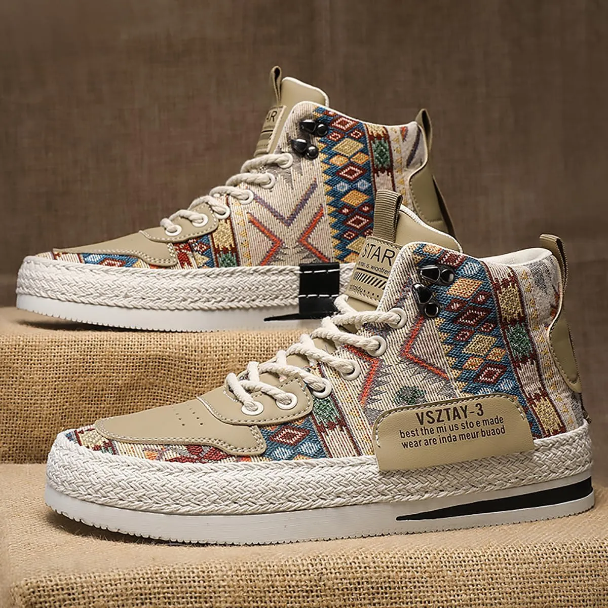Mens Canvas Shoes High Top Casual Shoes Western Walking Sneakers Lace up Walking Shoes for Men