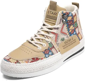 Mens Canvas Shoes High Top Casual Shoes Western Walking Sneakers Lace up Walking Shoes for Men