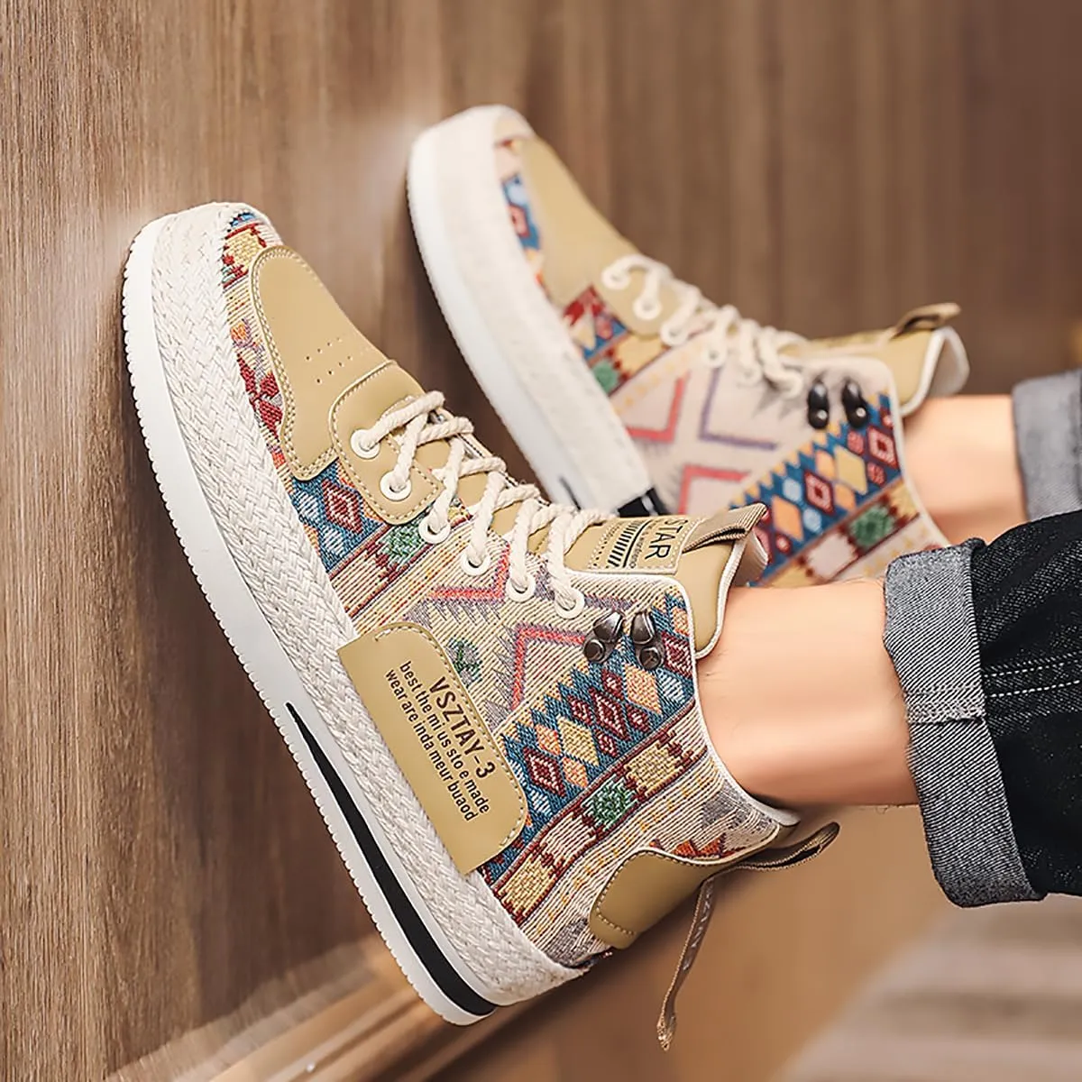 Mens Canvas Shoes High Top Casual Shoes Western Walking Sneakers Lace up Walking Shoes for Men