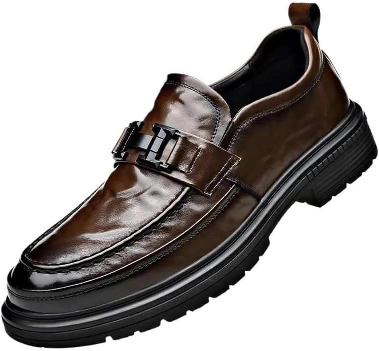 Men's Casual Leather Oxford Shoes Low Top Lace-Up Design with Cushioned Insole and Anti-Slip Rubber Outsole for Daily Wear