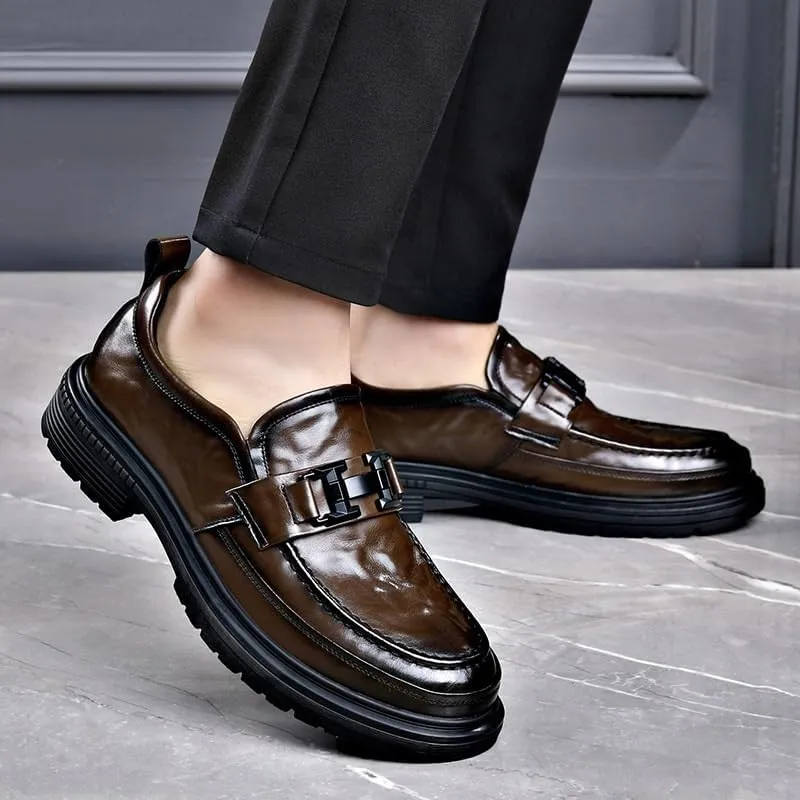 Men's Casual Leather Oxford Shoes Low Top Lace-Up Design with Cushioned Insole and Anti-Slip Rubber Outsole for Daily Wear