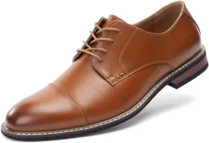 Mens Classic Dress Oxfords, Wingtip Prince Modern Formal Lace Up Shoes, Round Toe, TPR Outsole