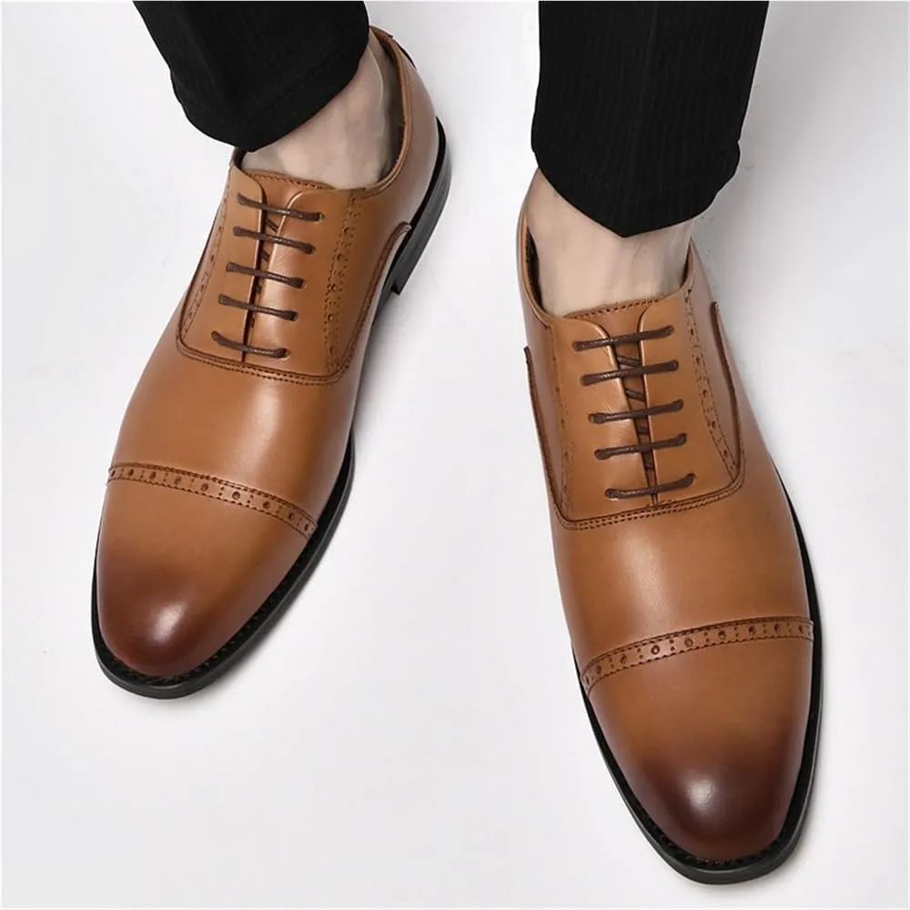 Men's Classic Leather Dress Shoes Comfortable Fashion Slip-On Business Office Pointed Toe Derby Oxford Shoes