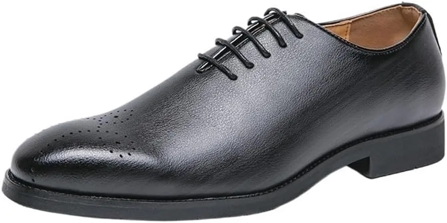 Men's Classic Leather Dress Shoes Comfortable Wedding Formal Modern Walking Hollow Mesh Breathable Oxford Shoes