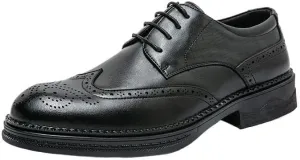 Men's Classic Leather Dress Shoes Pointed Toe Hollow Mesh Breathable Business Comfortable Derby Oxford Shoes