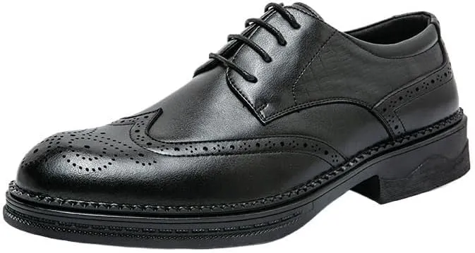 Men's Classic Leather Dress Shoes Pointed Toe Hollow Mesh Breathable Business Comfortable Derby Oxford Shoes
