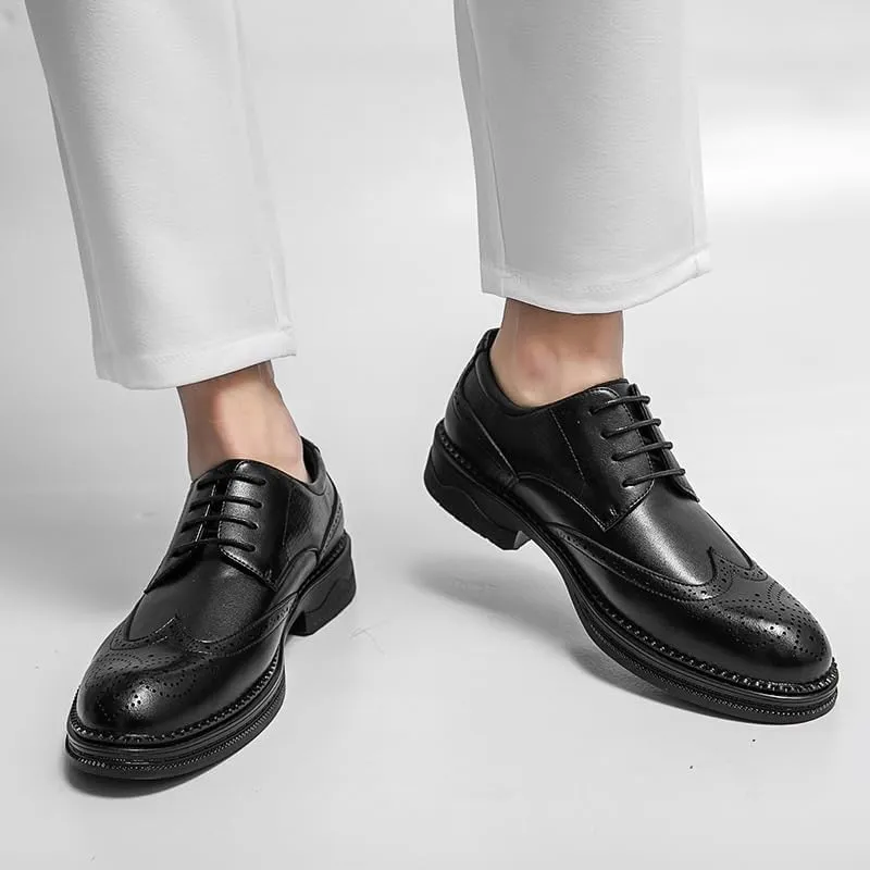 Men's Classic Leather Dress Shoes Pointed Toe Hollow Mesh Breathable Business Comfortable Derby Oxford Shoes