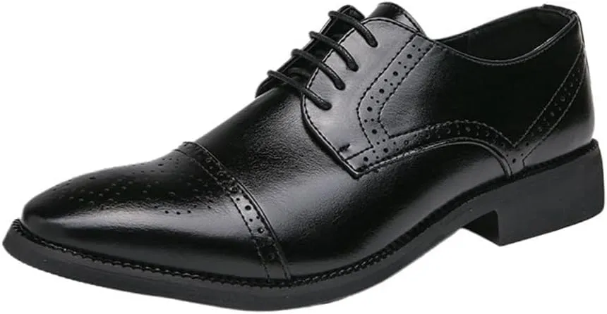 Men's Classic Leather Dress Shoes Wedding Formal Modern Hollow Mesh Breathable Pointed Toe Oxford Shoes