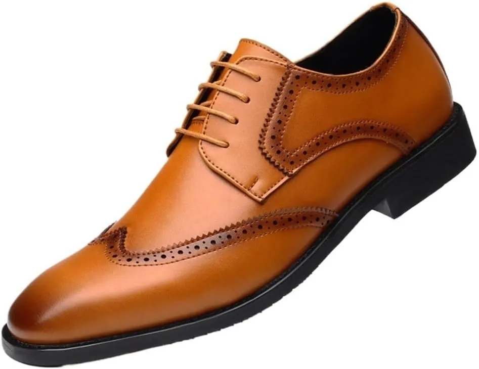 Men's Comfortable Fashion Dress Shoes Wedding Formal Modern Black Low Top Hollow Mesh Breathable Derby Oxford Shoes