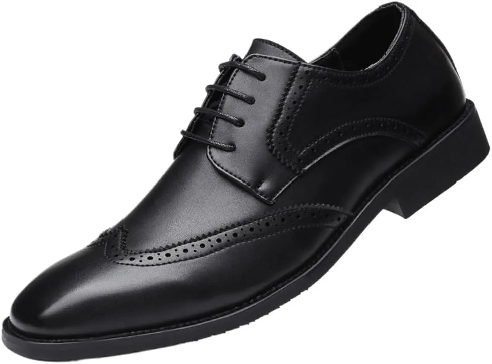 Men's Comfortable Fashion Dress Shoes Wedding Formal Modern Black Low Top Hollow Mesh Breathable Derby Oxford Shoes