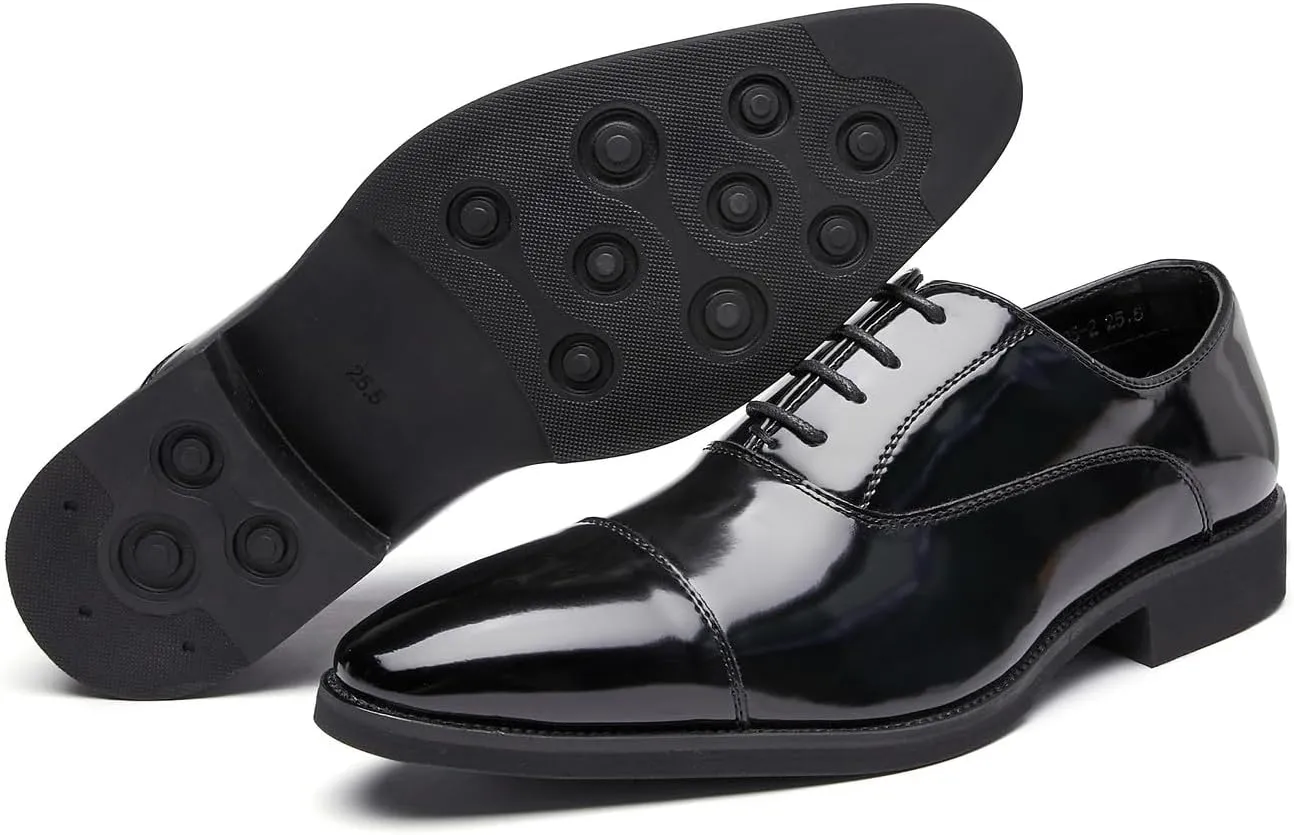 Mens Dress Shoes Cap Toe Oxfords Shoes Patent Leather Formal Business Tuxedo Casual Derby Wedding Shoes for Men