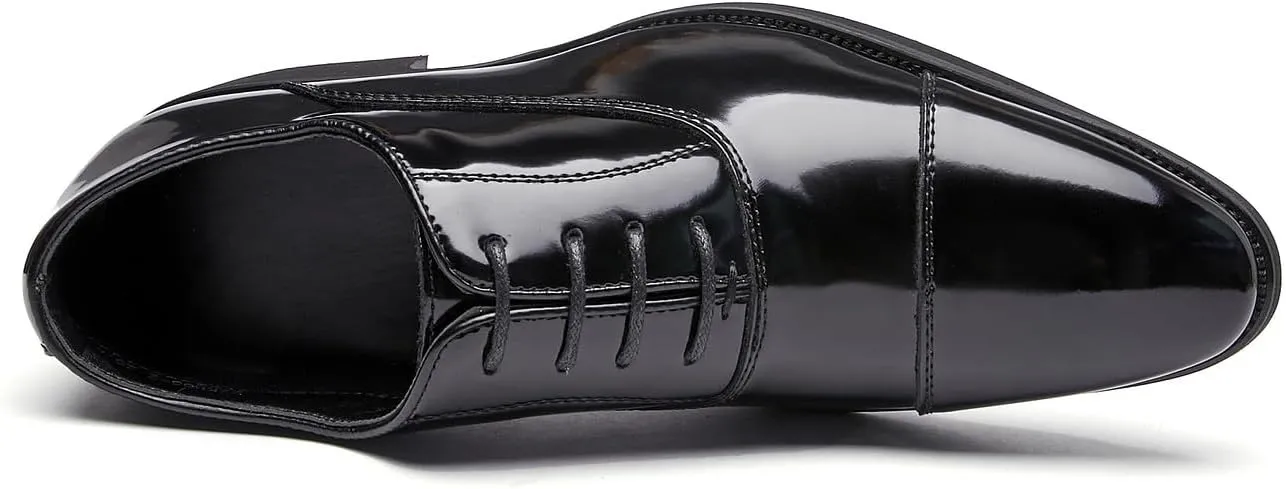 Mens Dress Shoes Cap Toe Oxfords Shoes Patent Leather Formal Business Tuxedo Casual Derby Wedding Shoes for Men