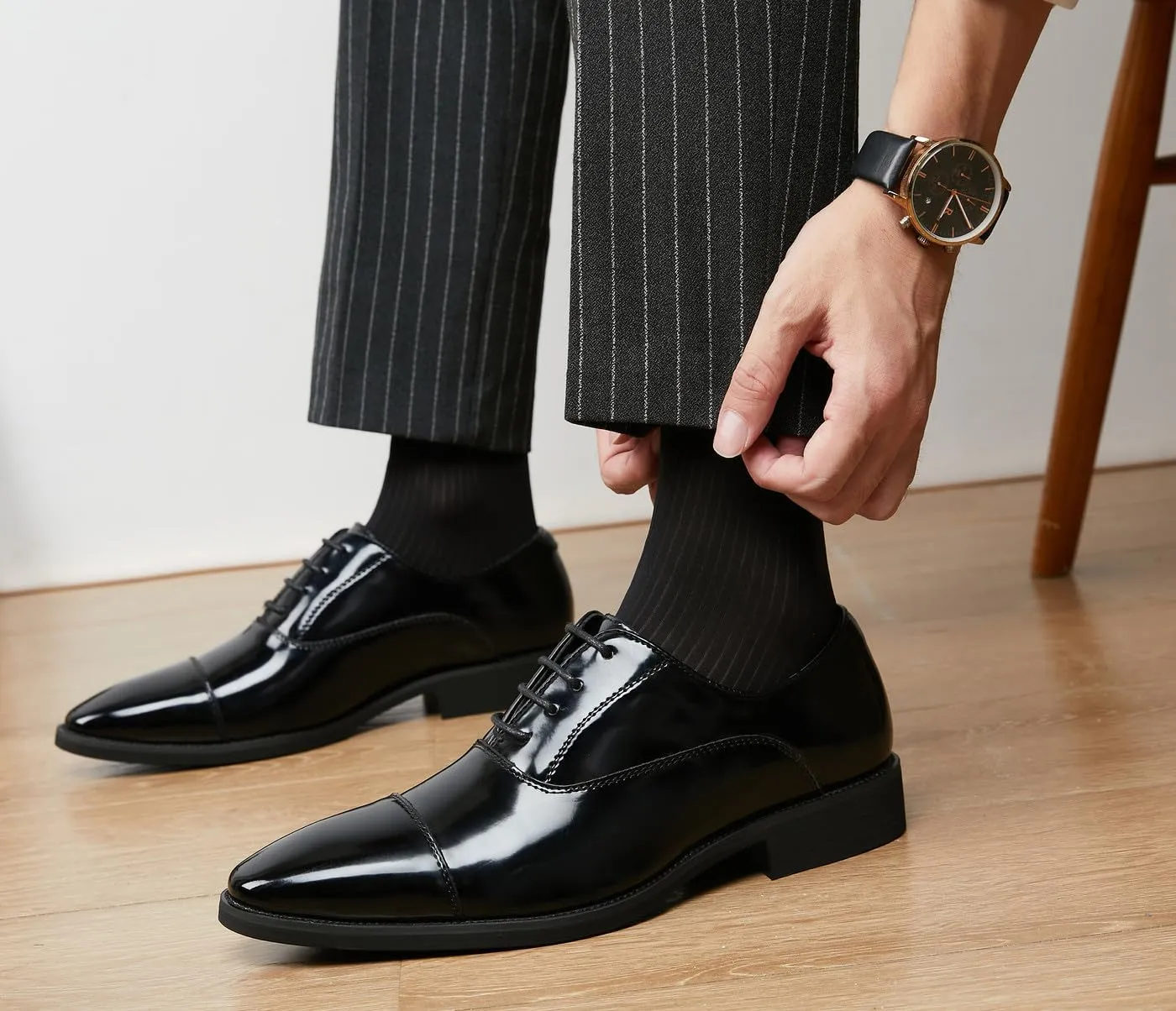 Mens Dress Shoes Cap Toe Oxfords Shoes Patent Leather Formal Business Tuxedo Casual Derby Wedding Shoes for Men