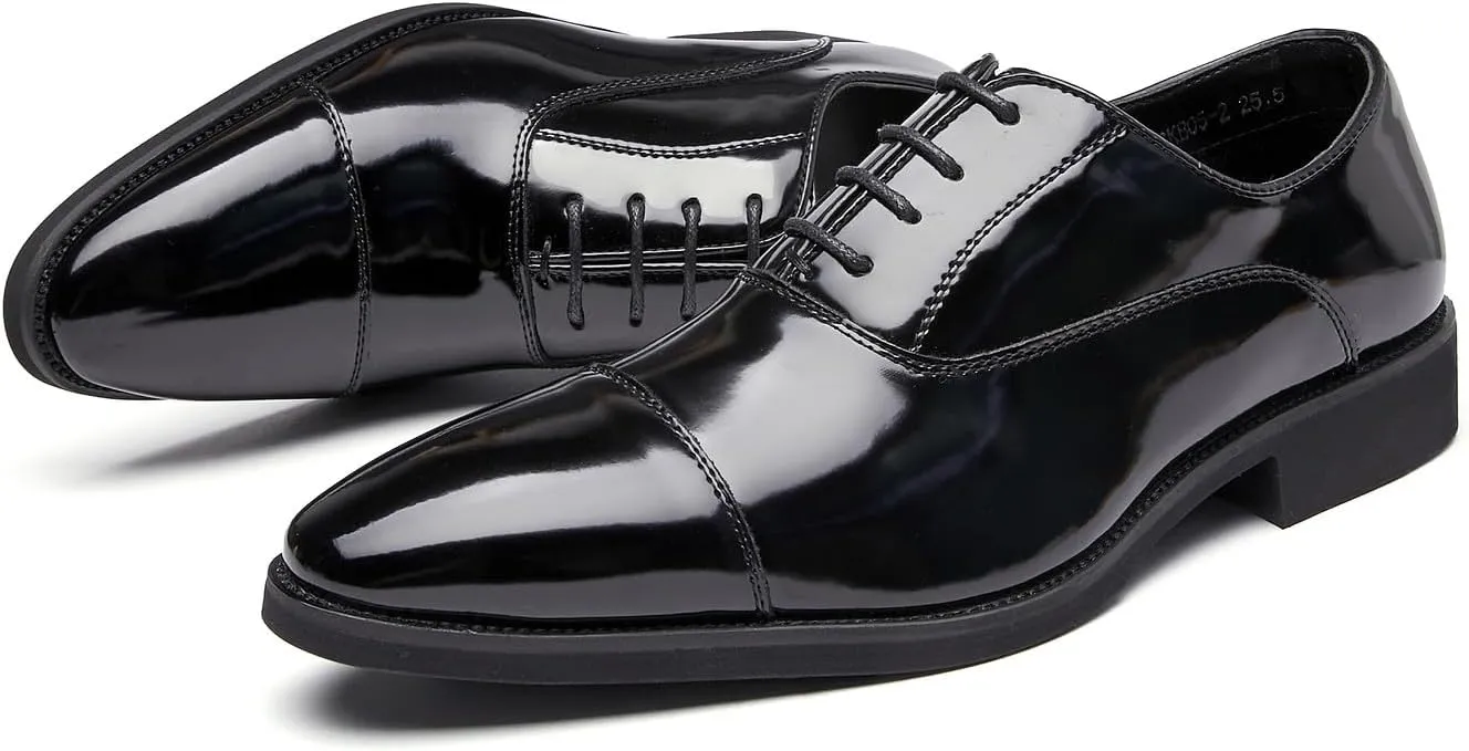 Mens Dress Shoes Cap Toe Oxfords Shoes Patent Leather Formal Business Tuxedo Casual Derby Wedding Shoes for Men