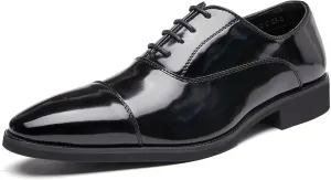 Mens Dress Shoes Cap Toe Oxfords Shoes Patent Leather Formal Business Tuxedo Casual Derby Wedding Shoes for Men