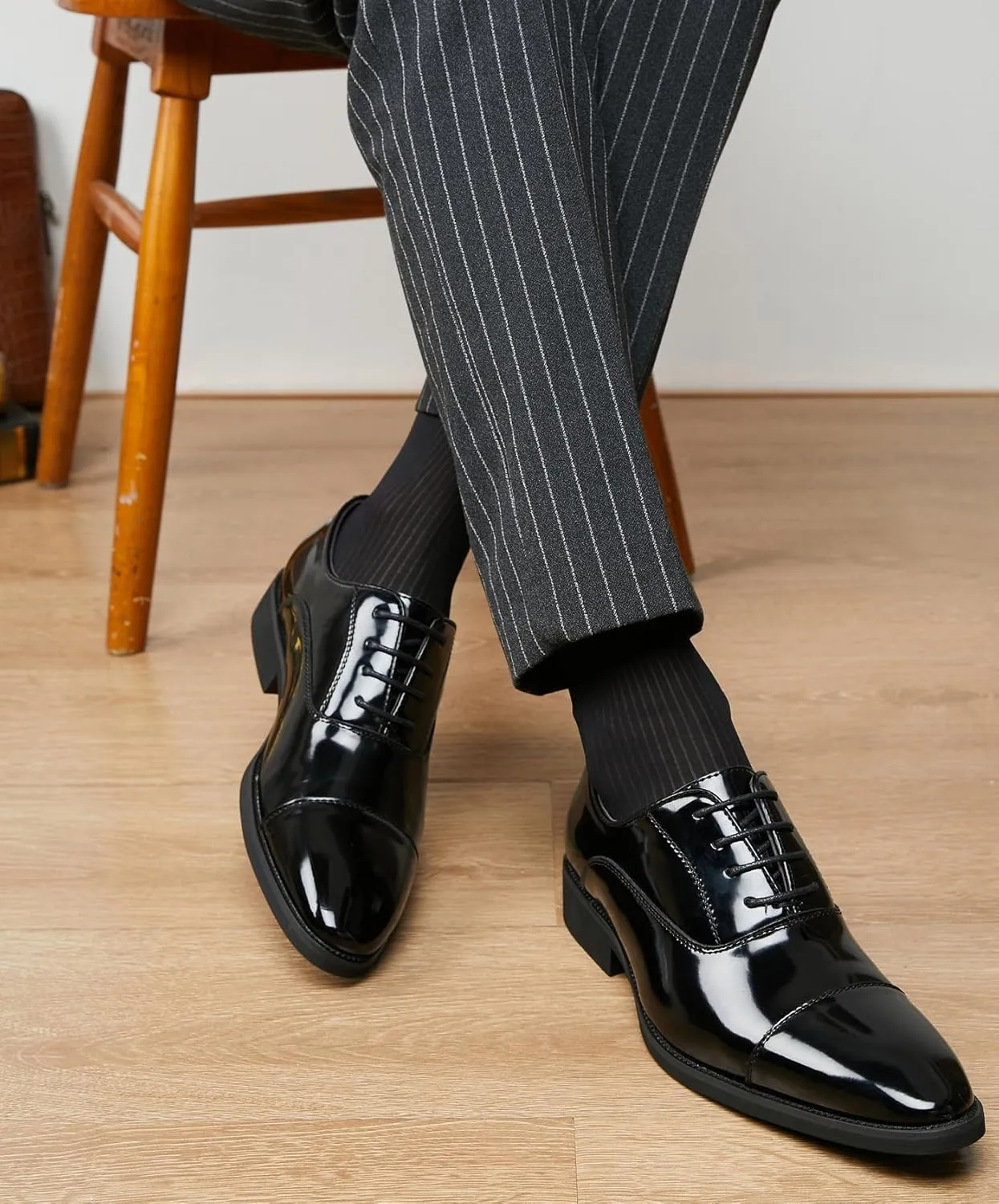 Mens Dress Shoes Cap Toe Oxfords Shoes Patent Leather Formal Business Tuxedo Casual Derby Wedding Shoes for Men