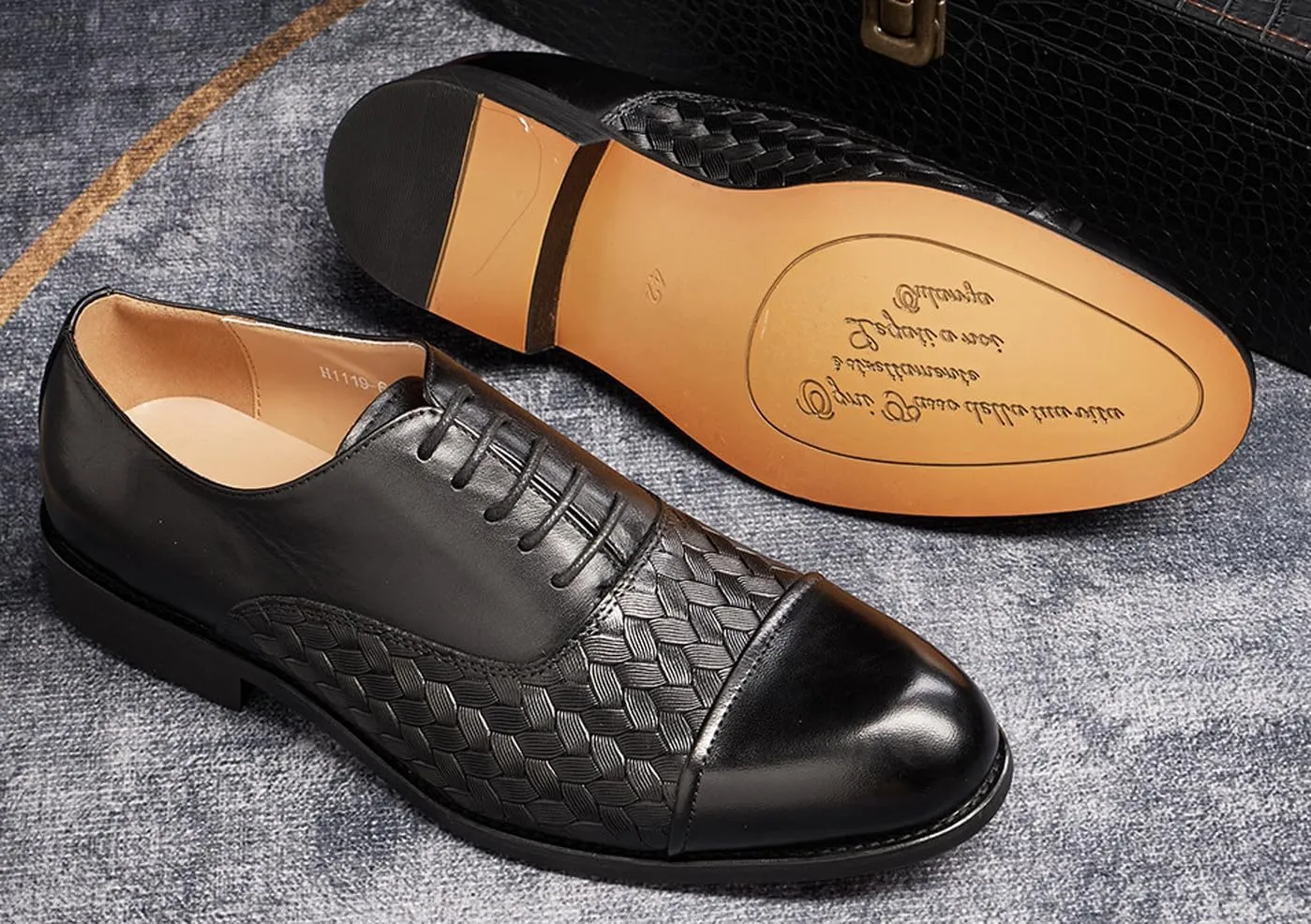 Mens Dress Shoes Formal Oxfords Genunie Leather Cap Toe Weave Texture Modern Derby Fashion Prom Wedding Business Casual Suit Shoes Tuxedo Shoes for Men