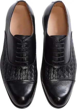 Mens Dress Shoes Formal Oxfords Genunie Leather Cap Toe Weave Texture Modern Derby Fashion Prom Wedding Business Casual Suit Shoes Tuxedo Shoes for Men