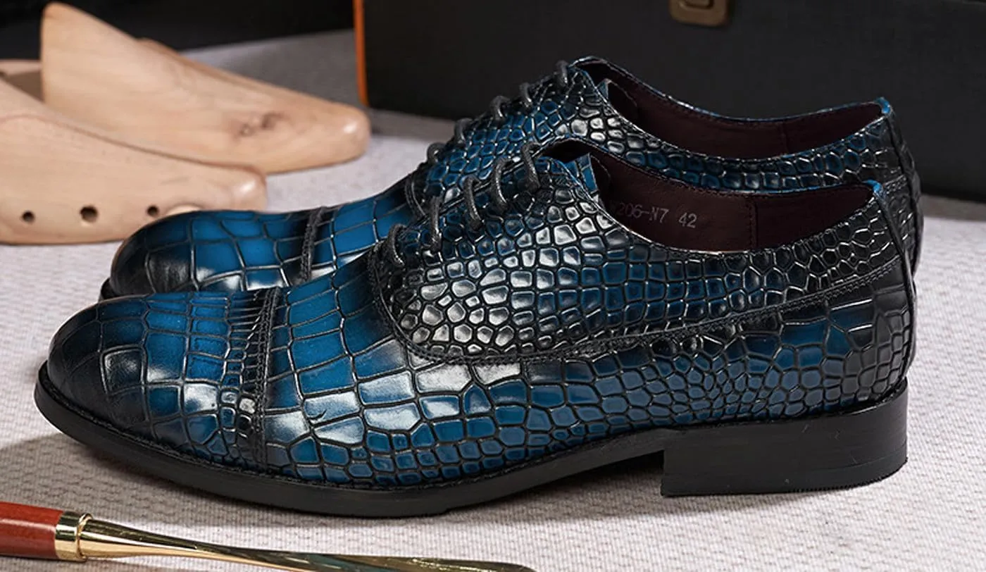 Mens Dress Shoes Formal Oxfords Suit Shoes Fashion Modern Genunie Leather Crocodile Texture Derby Prom Wedding Business Causal Tuxedo Shoes for Men