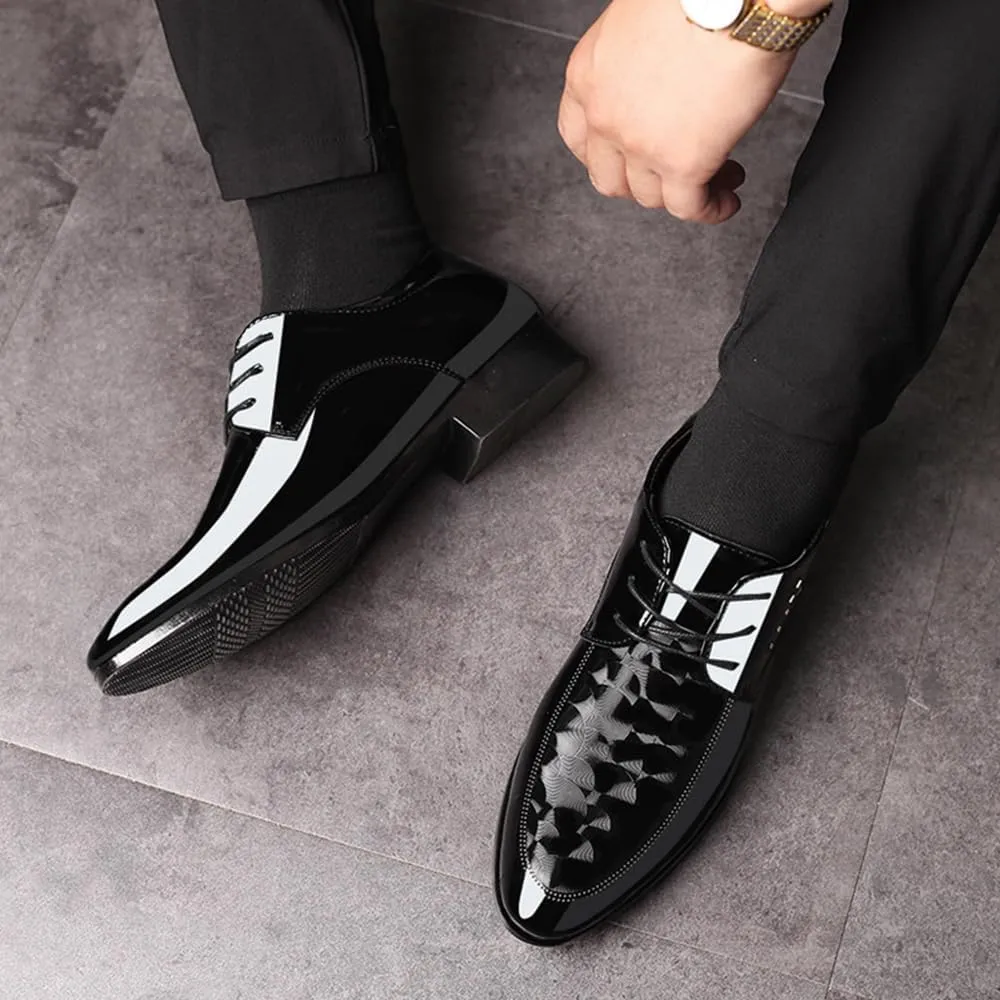 Men's Dress Tuxedo Shoes Classic Patent Leather Lace-up Formal Oxfords Shoes