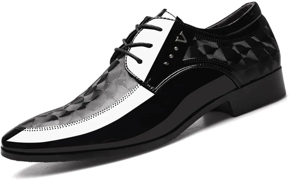 Men's Dress Tuxedo Shoes Classic Patent Leather Lace-up Formal Oxfords Shoes