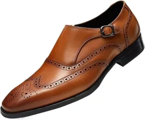 Men's Fashion Classic Dress Shoes Walking Business Formal Work Leather Strap Buckle Pointed Toe Non-Slip Softsole Derby Oxford Shoes