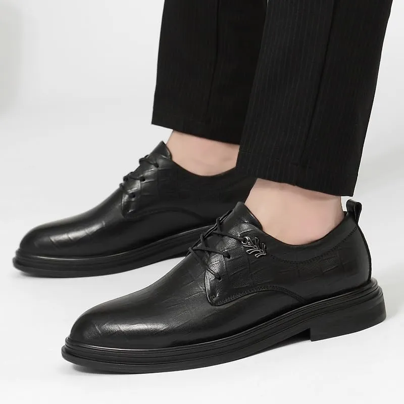 Men's Genuine Leather Business Oxfords Pointed Toe Casual Dress Shoes Mens Comfort Hand Stitched Formal Derby Shoes
