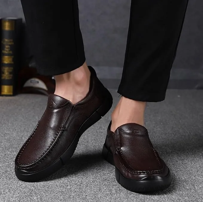 Men's Genuine Leather Platform Slip-On Oxfords Modern Business Casual Comfort Mens Formal Dress Shoes