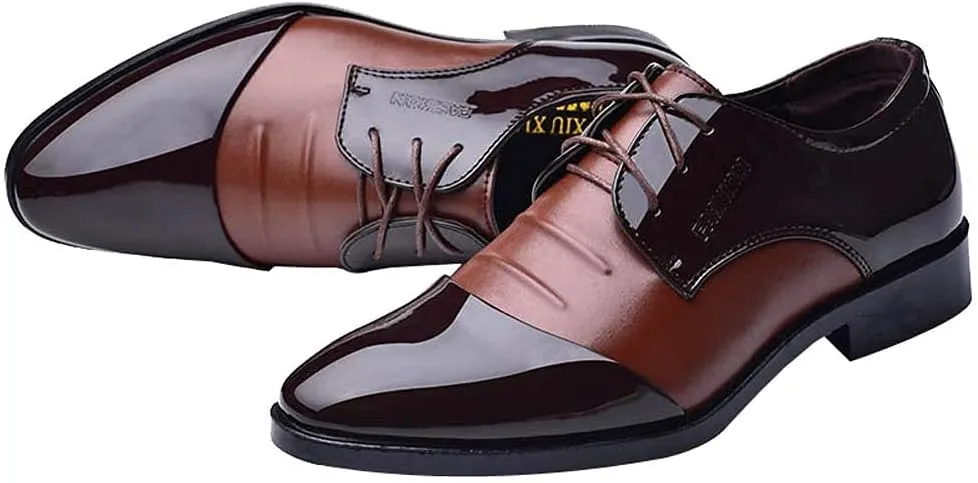 Mens Modern Formal Oxfords Shoes Lace up Pointed Toe Shoes pu Leather Tuxedo Business Dress Shoes
