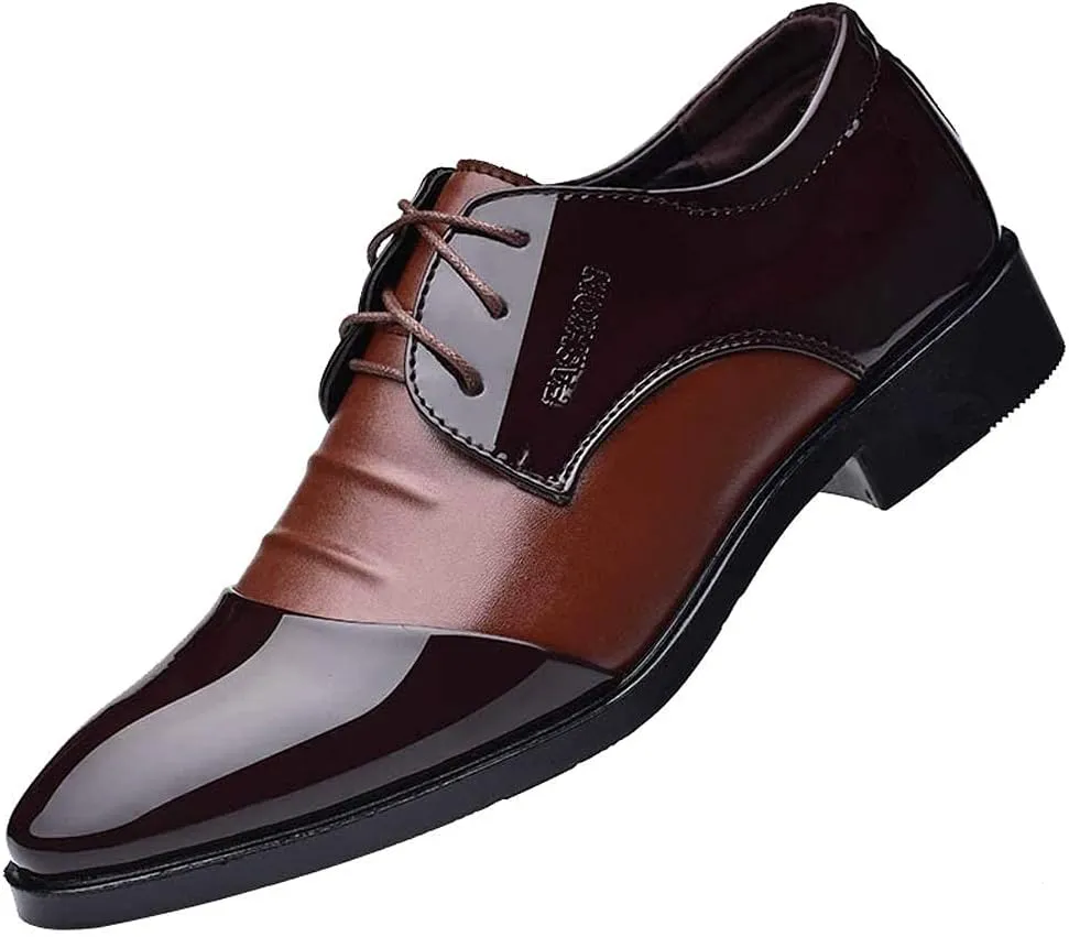 Mens Modern Formal Oxfords Shoes Lace up Pointed Toe Shoes pu Leather Tuxedo Business Dress Shoes