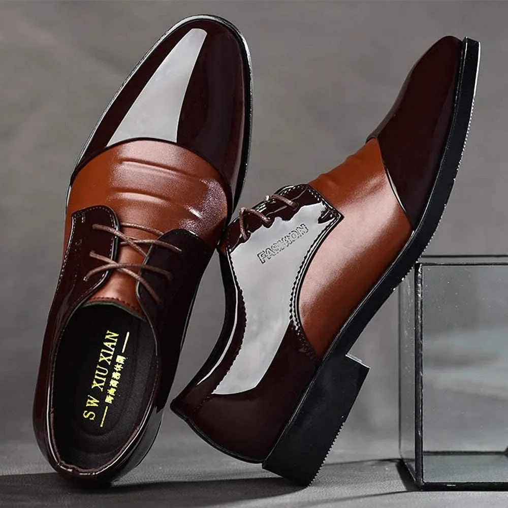 Mens Modern Formal Oxfords Shoes Lace up Pointed Toe Shoes pu Leather Tuxedo Business Dress Shoes