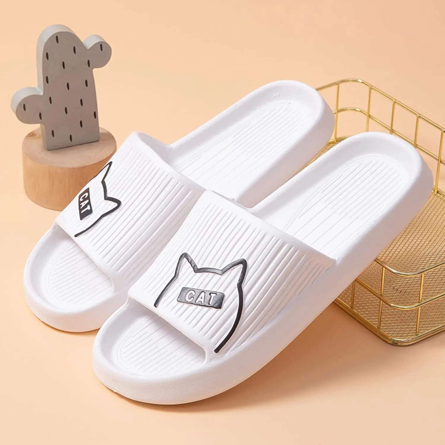 Men's Non Slip Shower Slide Sandal Fashion Cat Print Cartoon Slippers Flat Bottom Wear Shoes Men Size 11