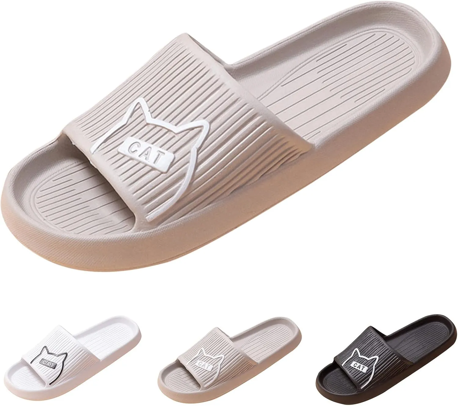 Men's Non Slip Shower Slide Sandal Fashion Cat Print Cartoon Slippers Flat Bottom Wear Shoes Men Size 11