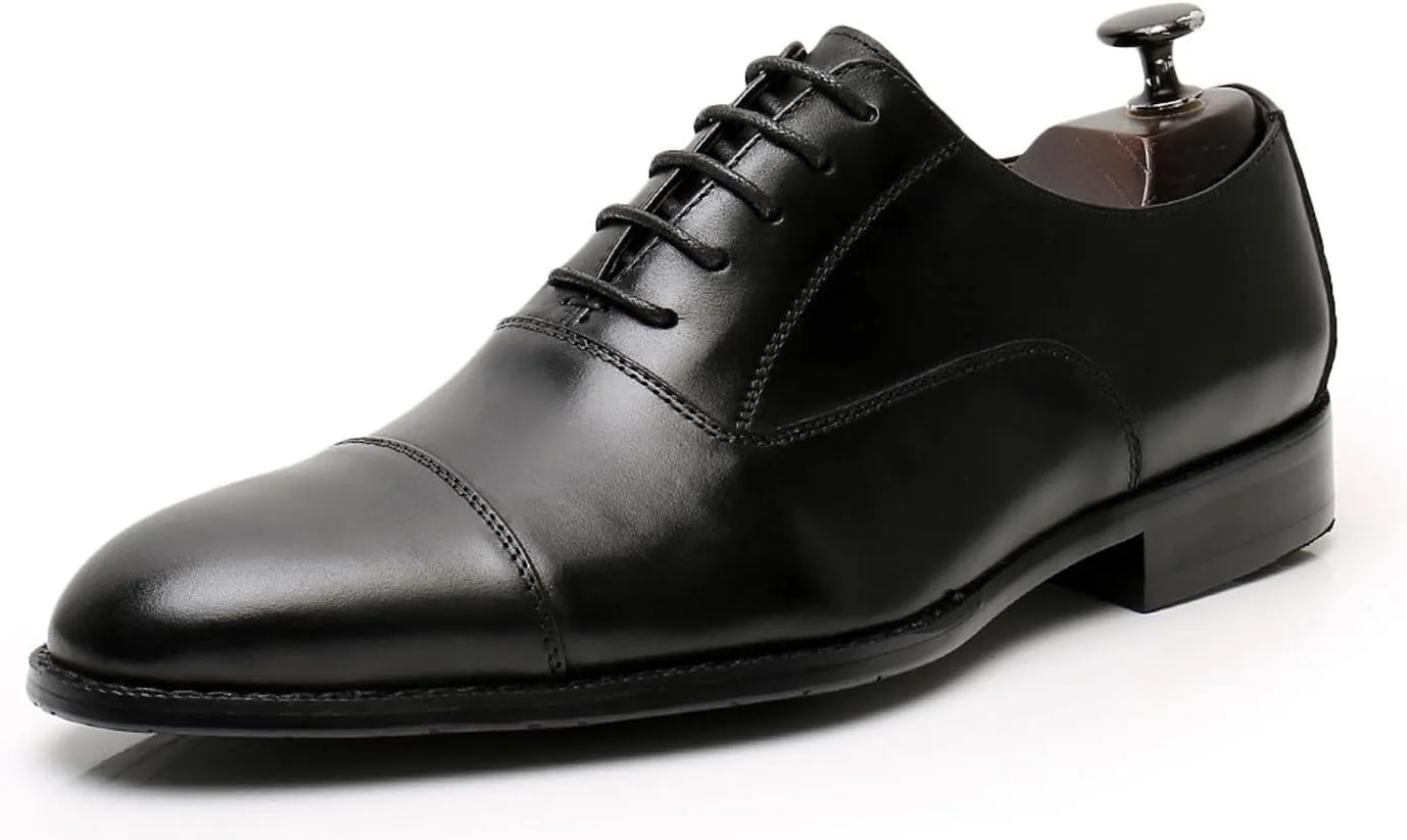 Mens Oxfords Dress Formal Shoes Fashion Genunie Leather Cap Toe Derby Business Casual Lace Up Shoes Modern Prom Wedding Suit Shoes Tuxedo Shoes for Men