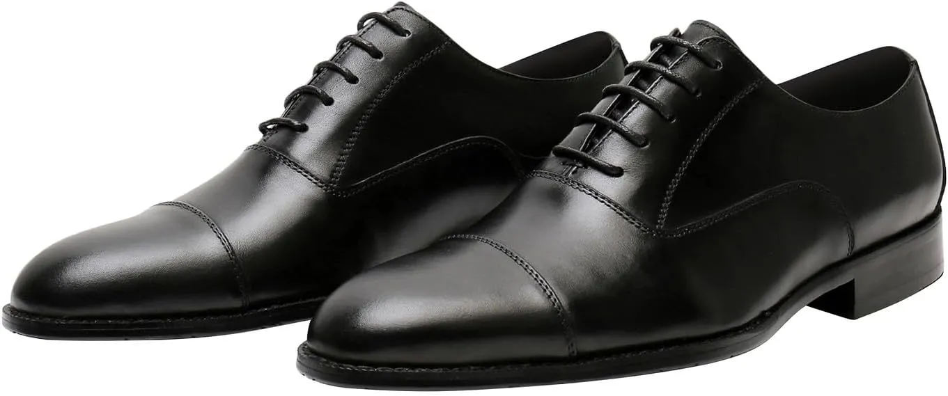 Mens Oxfords Dress Formal Shoes Fashion Genunie Leather Cap Toe Derby Business Casual Lace Up Shoes Modern Prom Wedding Suit Shoes Tuxedo Shoes for Men