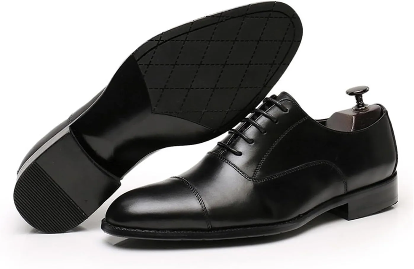 Mens Oxfords Dress Formal Shoes Fashion Genunie Leather Cap Toe Derby Business Casual Lace Up Shoes Modern Prom Wedding Suit Shoes Tuxedo Shoes for Men