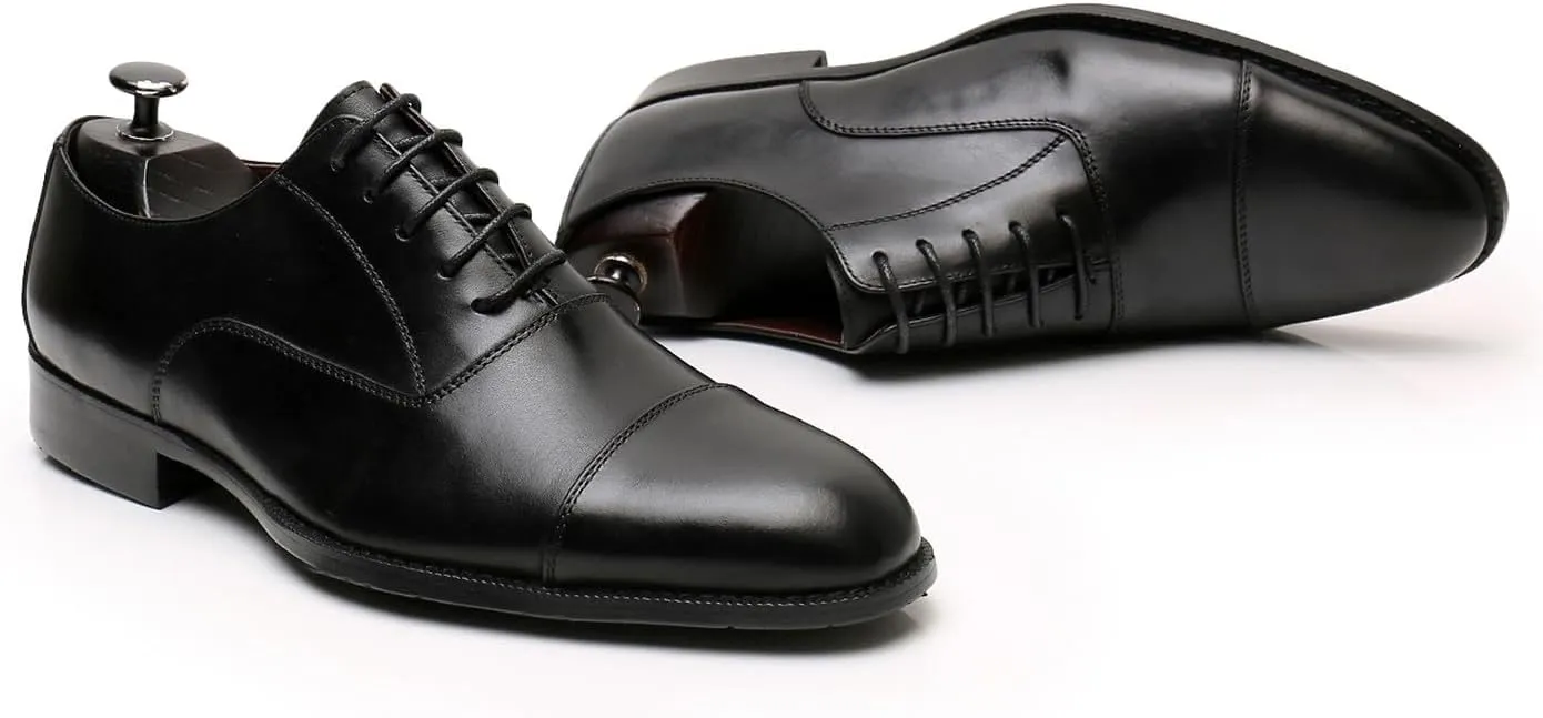 Mens Oxfords Dress Formal Shoes Fashion Genunie Leather Cap Toe Derby Business Casual Lace Up Shoes Modern Prom Wedding Suit Shoes Tuxedo Shoes for Men