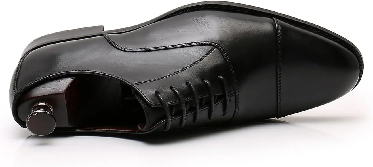 Mens Oxfords Dress Formal Shoes Fashion Genunie Leather Cap Toe Derby Business Casual Lace Up Shoes Modern Prom Wedding Suit Shoes Tuxedo Shoes for Men
