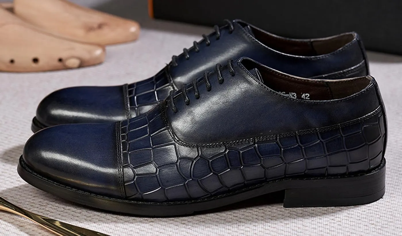 Mens Oxfords Formal Dress Suit Shoes Genunie Leather Cap Toe Modern Shoes Men's Fashion Prom Wedding Business Casual Luxury Derby Comfortable Tuxedo Shoes for Men