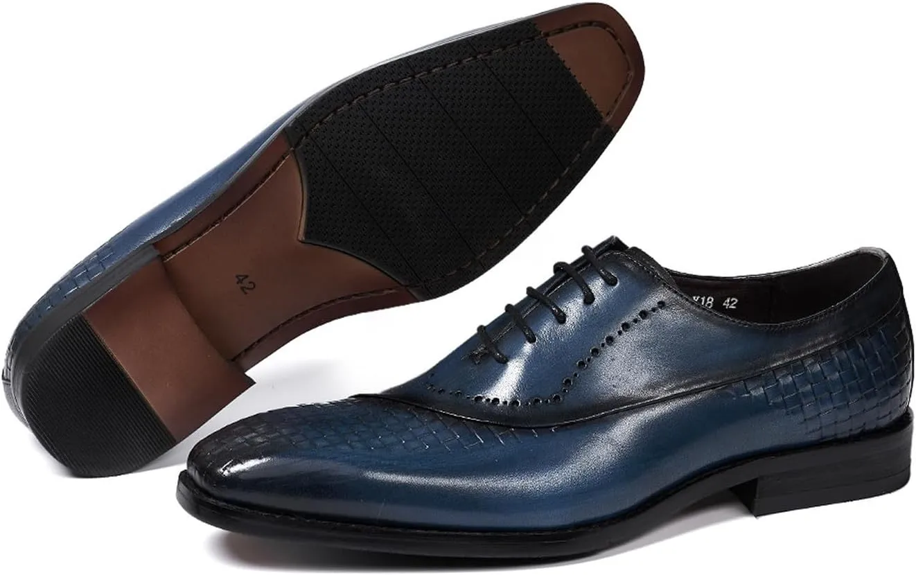 Men's Oxfords Formal Dress Suit Shoes Genunie Leather Wingtips Brogues Woven Pattern Modern Shoes Men's Fashion Prom Wedding Business Causal Derby Comfortable Tuxedo Shoes for Men