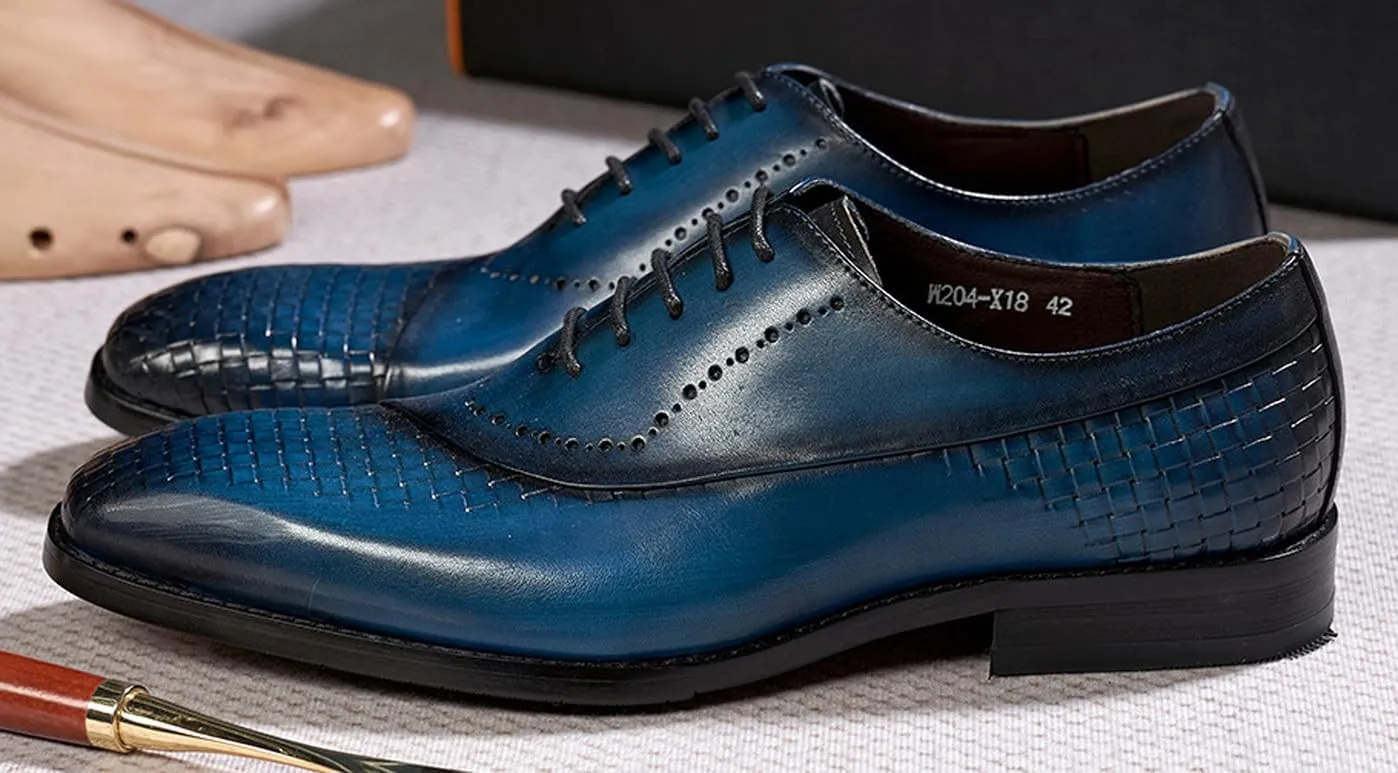 Men's Oxfords Formal Dress Suit Shoes Genunie Leather Wingtips Brogues Woven Pattern Modern Shoes Men's Fashion Prom Wedding Business Causal Derby Comfortable Tuxedo Shoes for Men