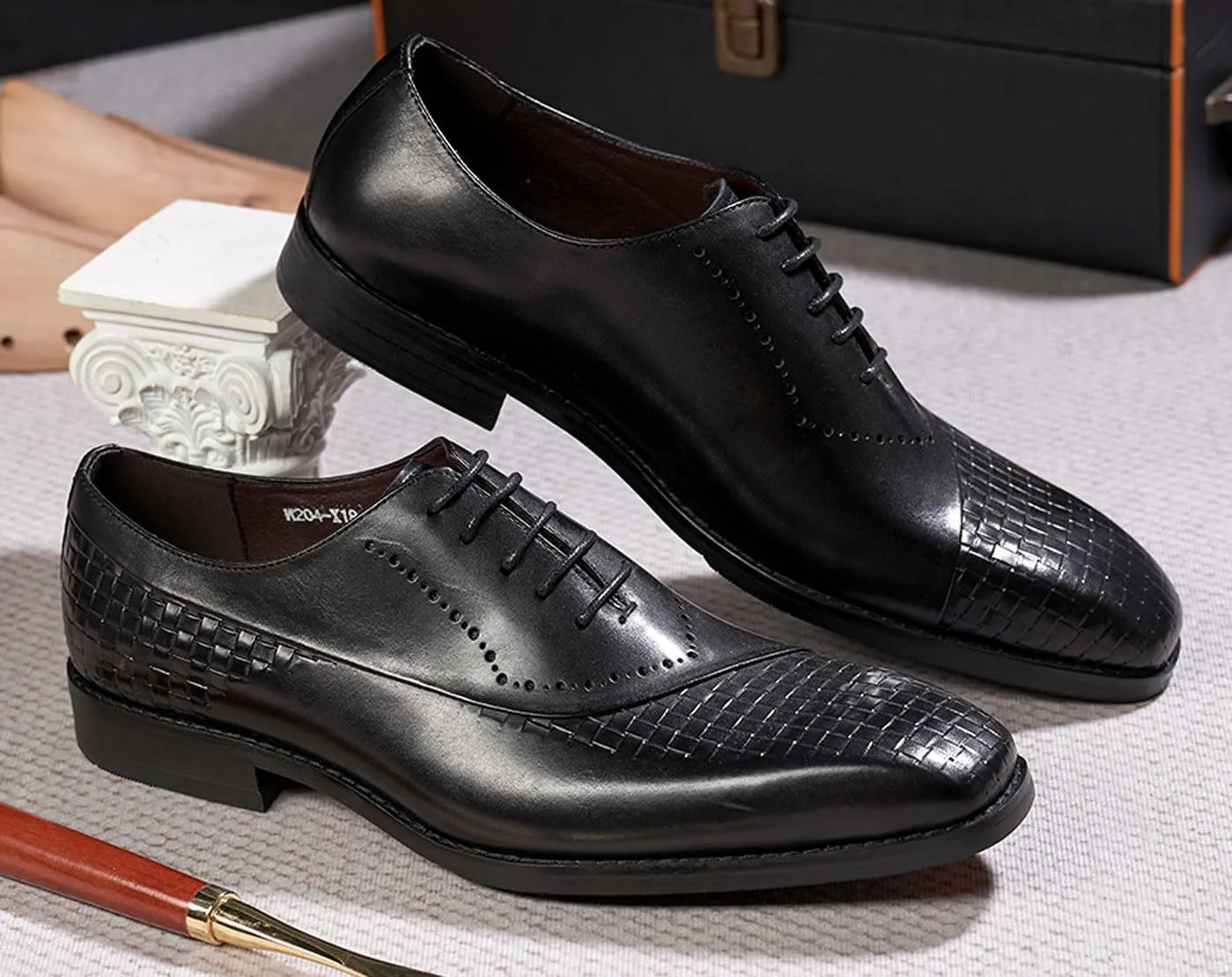 Men's Oxfords Formal Dress Suit Shoes Genunie Leather Wingtips Brogues Woven Pattern Modern Shoes Men's Fashion Prom Wedding Business Causal Derby Comfortable Tuxedo Shoes for Men