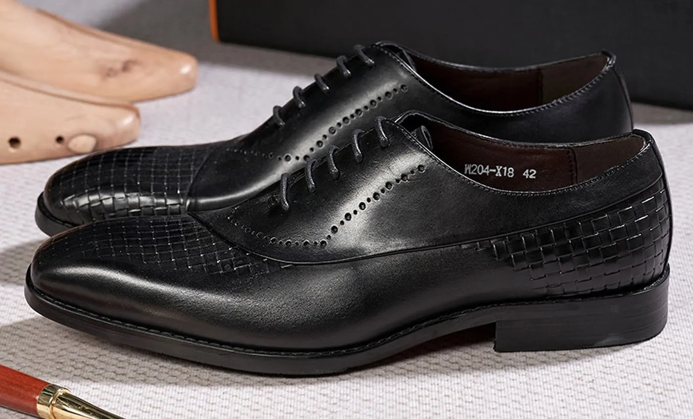 Men's Oxfords Formal Dress Suit Shoes Genunie Leather Wingtips Brogues Woven Pattern Modern Shoes Men's Fashion Prom Wedding Business Causal Derby Comfortable Tuxedo Shoes for Men