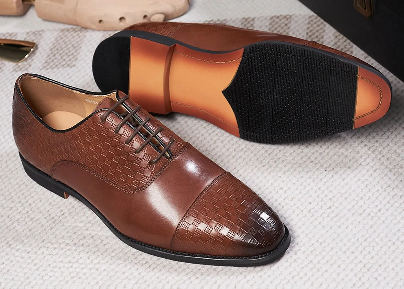 Men's Oxfords Shoes Formal Dress Derby Mens Genunie Leather Plain Toe Brogues Modern Suit Shoes Fashion Prom Wedding Business Causal Comfortable Tuxedo Shoes for Men