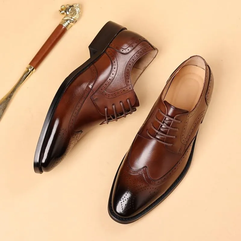 Men's Premium Derby Shoes - Breathable Leather Dress Oxfords Business Casual Formal Wedding Prom Tuxedo Party Comfort Footwear